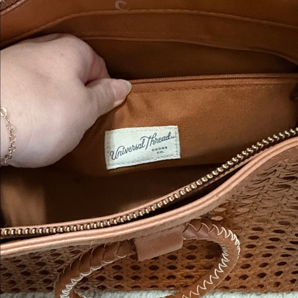 Brown Woven Leather Handbag Convertible Ring Handle Purse Boho - Picture 2 of 6